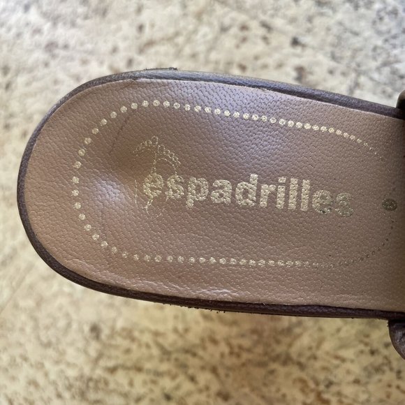 Classic brown perforated leather high heel platform Espadrilles sandals 8 38 NEW - Picture 7 of 9